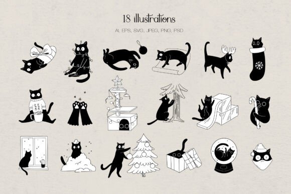 Download Christmas Cat Illustration Set - Illustration Collection