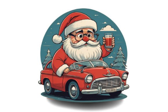 Download Cute Santa with Car Illustration Design - Premium Bundle