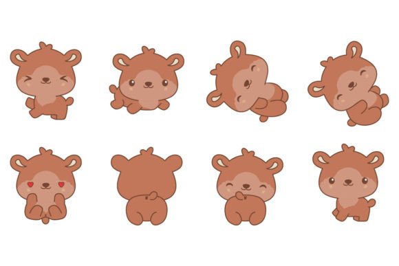 Download Set of Kawaii Teddy Bear Illustration - Illustration Collection