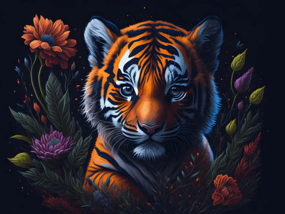 Download Cute Floral Tiger Illustration Art 6 - Illustration Collection