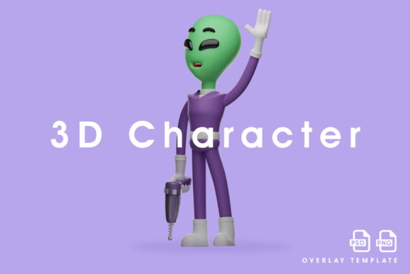 Download 3D Alien Illustration Waving Hand - Illustration Collection