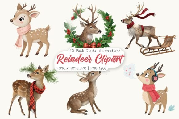 Download Watercolor Reindeer Clipart Bundle - Reindeer clipart Collection