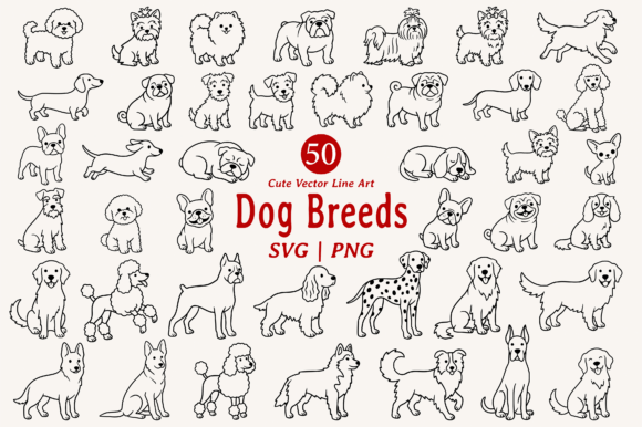 Download Cute Dog Line Art Illustration Bundle - Dog Collection