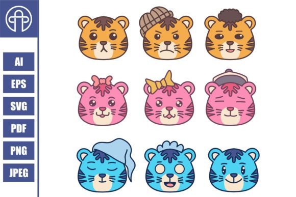 Download Set Cute Tiger Vector Illustration - Illustration Collection
