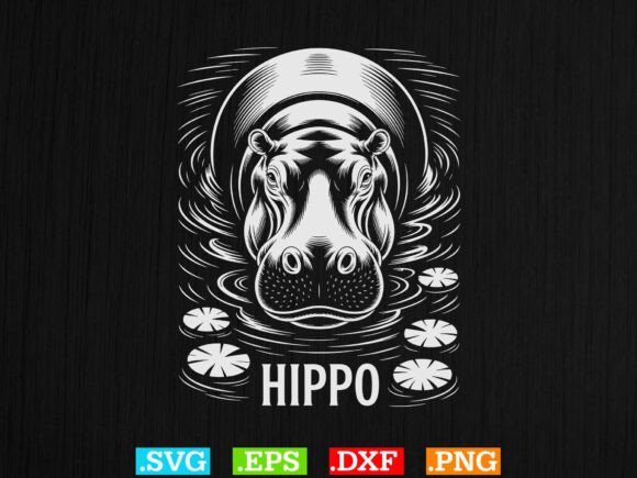 Download Hippo Illustration with Water Lilies Svg - Illustration Collection